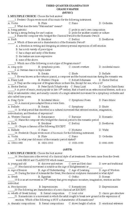 mapeh 9 3rd quarter|MAPEH 9 3rd Quarter Exam .